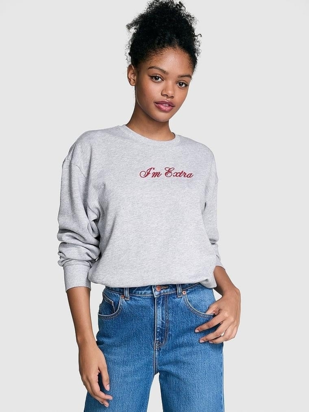 PINK Victoria's Secret "I'm Extra" Grey Crewneck Sweatshirt Size XS